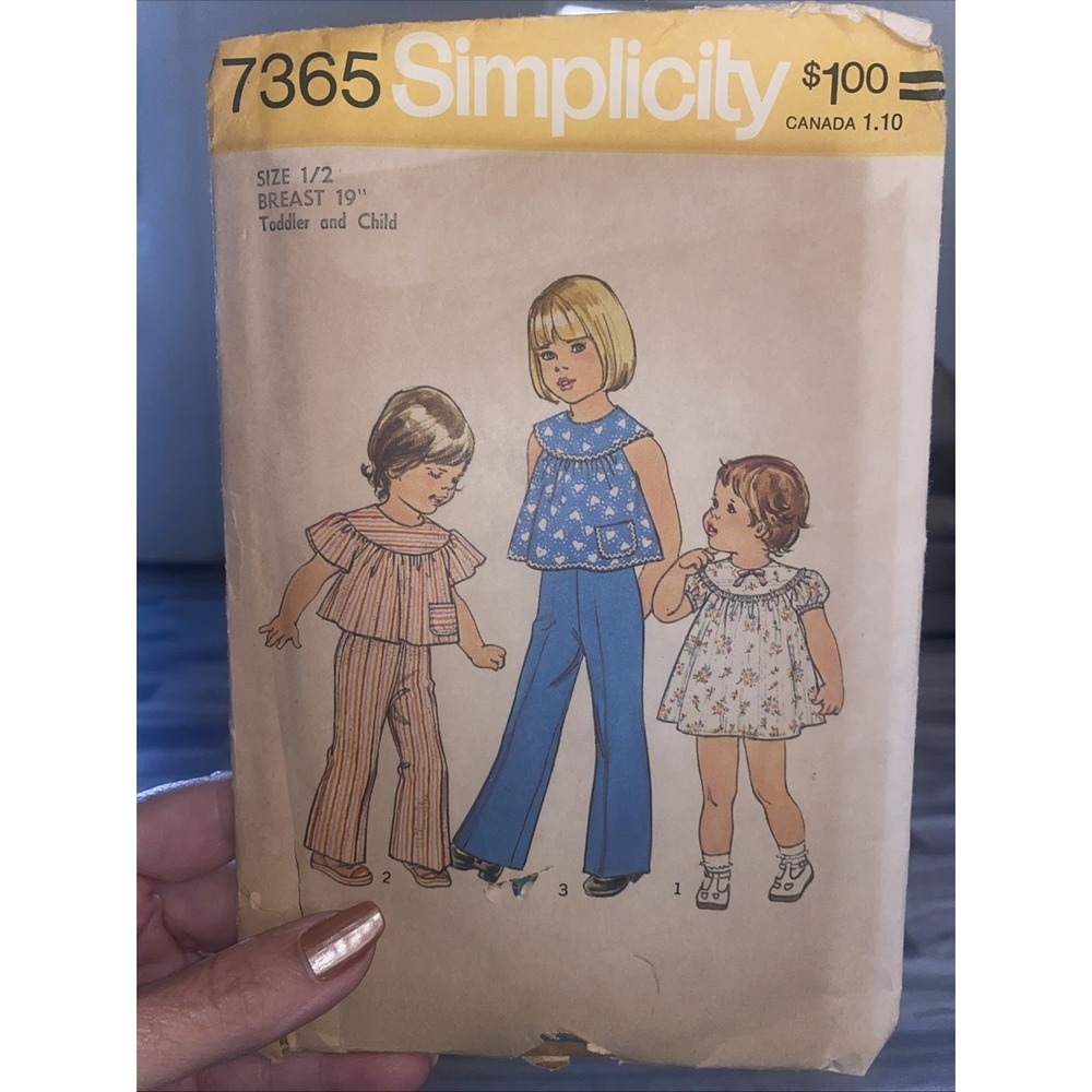 Vintage 1976 Simplicity #7365 Toddler Sz 1/2 Dress or Top and Pants Pattern Cut